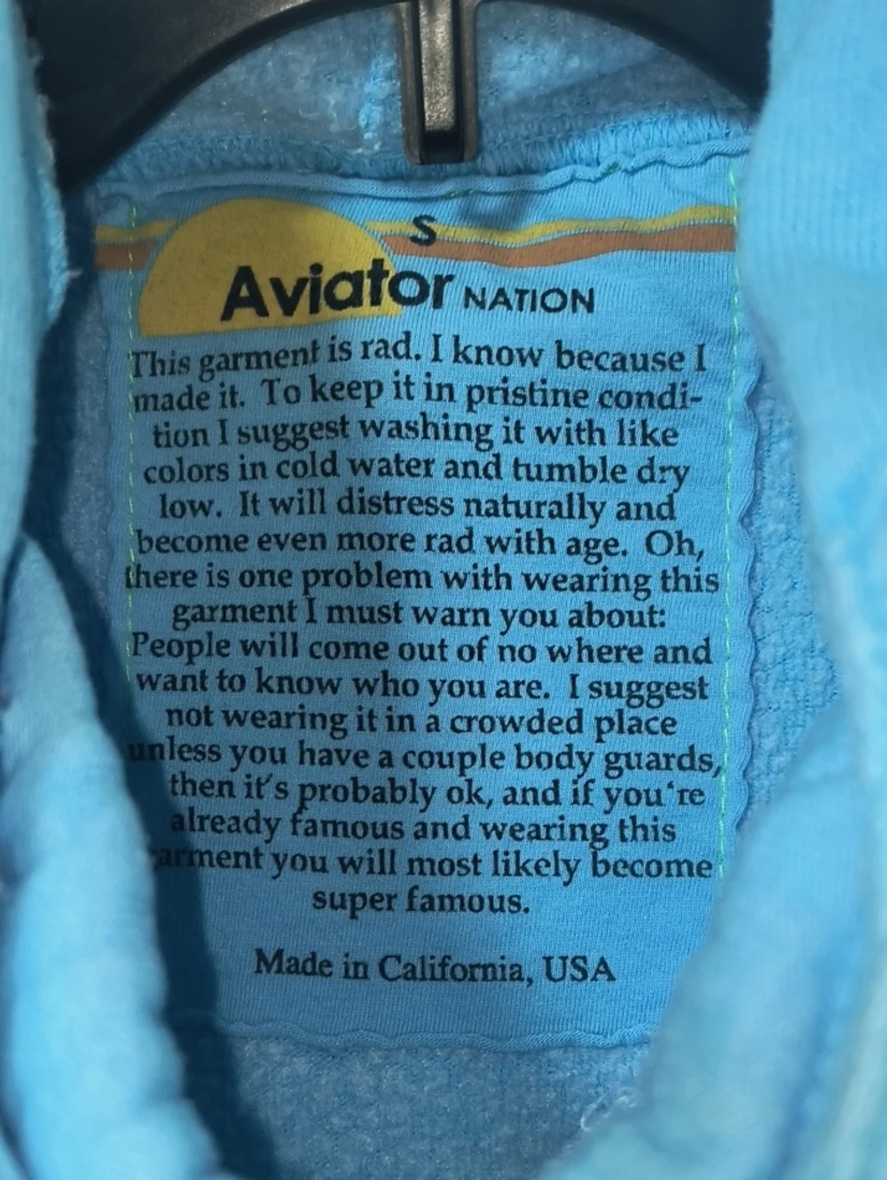 Aviator Nation Ninja Hoodie Sky Blue Size S